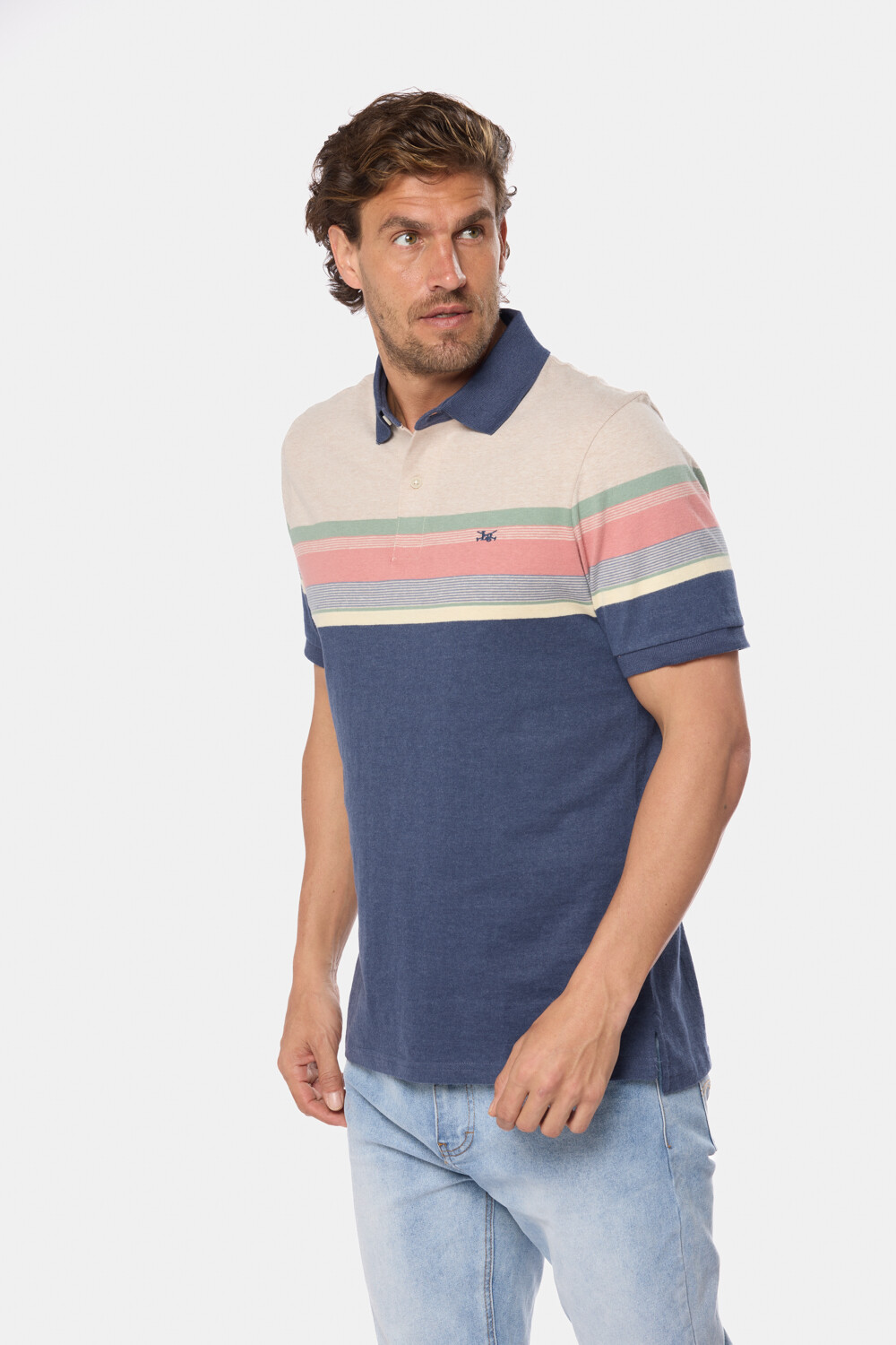 REMERA POLO RAYADA Azul