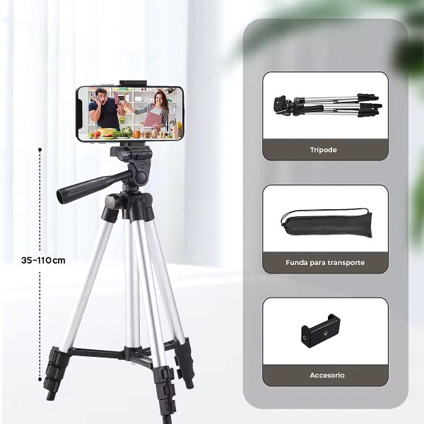 Tripode Profesional Celular 360° Pies De Goma + Estuche Variante Color Plateado