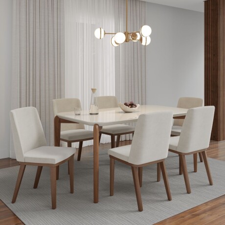 Mesa de comedor Donatella - Con Vidrio Off White y Canela