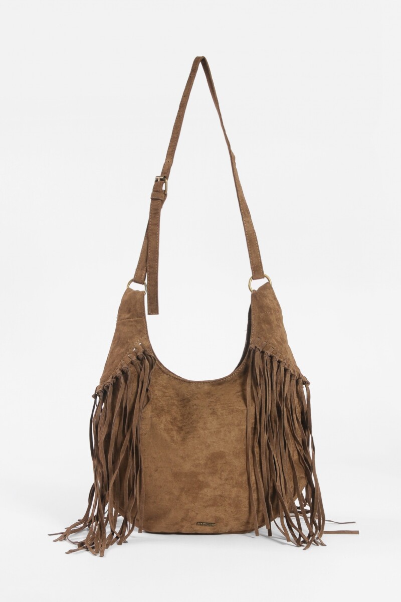 Cartera bandolera suede con flecos chocolate