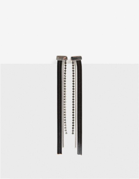 Aros Colgantes Largos Color Aros Colgantes Largos Black - Plateado Rodio