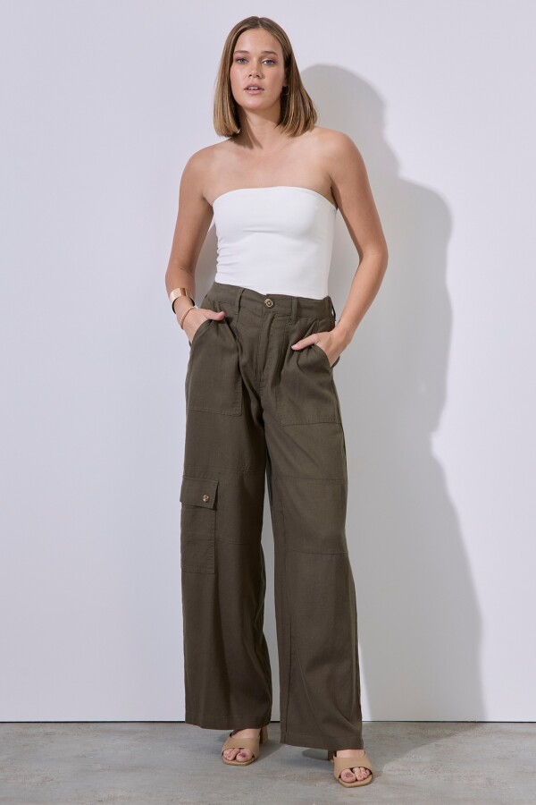 Pantalon Lino Cargo OLIVA