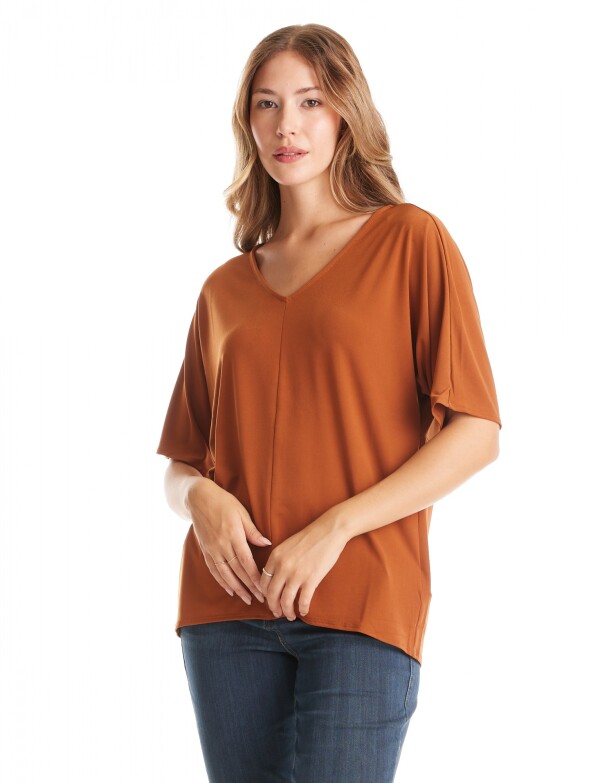 Blusa Manga Japonesa & Escote V TERRACOTA