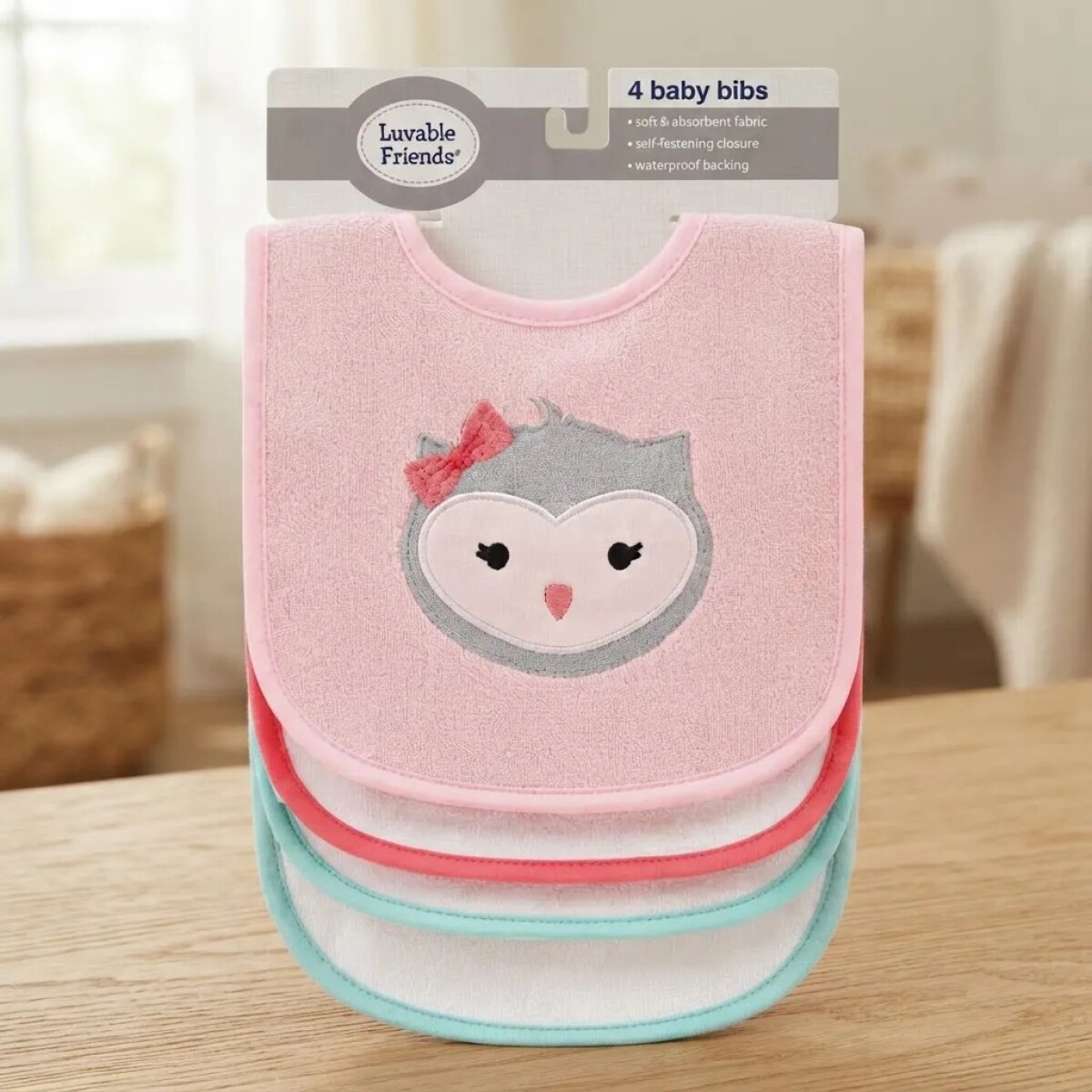 Set x4 baberos Lfriends impermeables - buho rosa 
