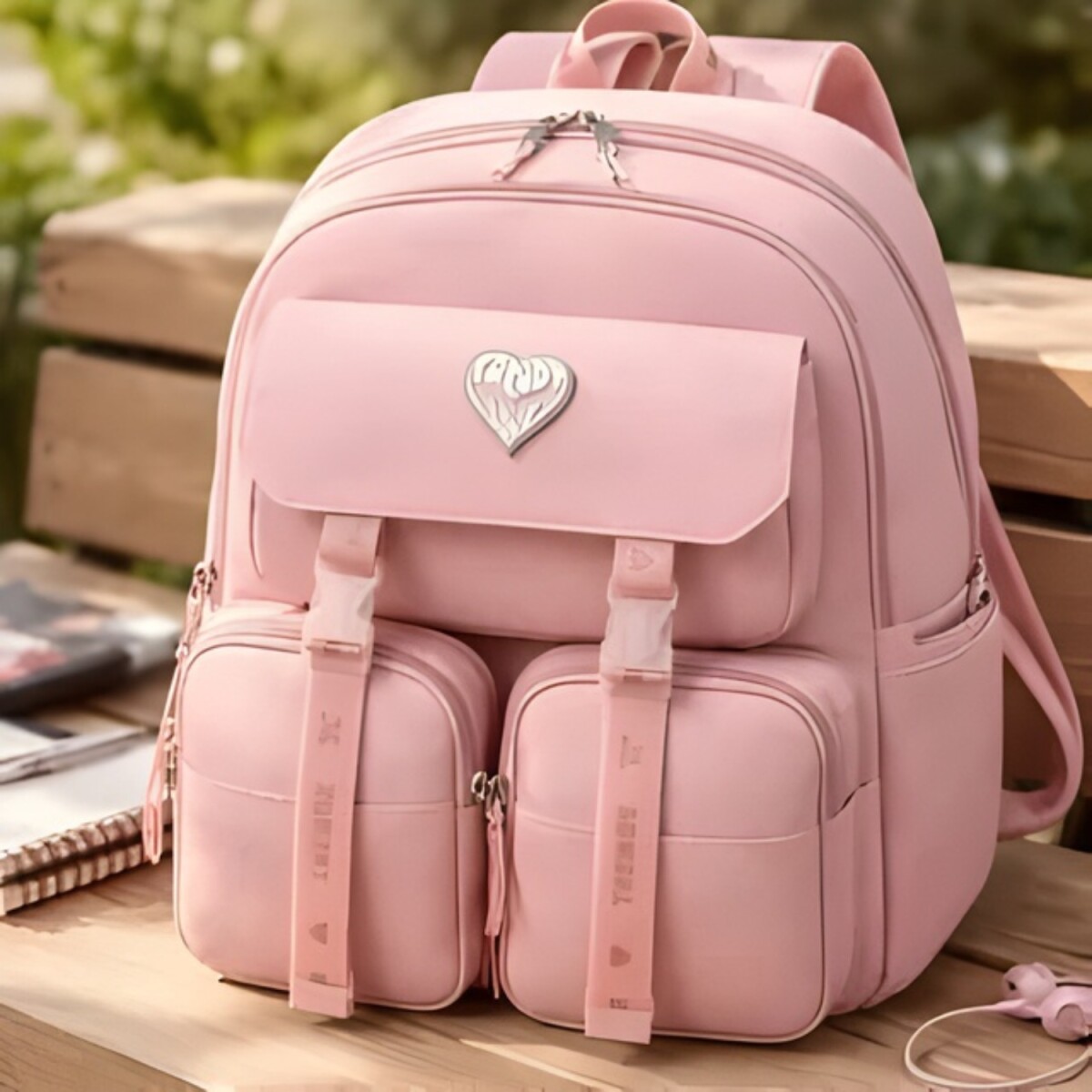 Mochila Trendy Urbana Dama Liviana Con Bolsillos - Rosa 