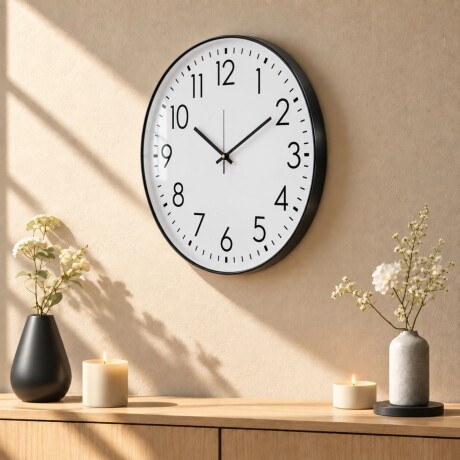 Reloj de Pared Grande Blanco con Marco Negro - Ø 50cm Reloj de Pared Grande Blanco con Marco Negro - Ø 50cm