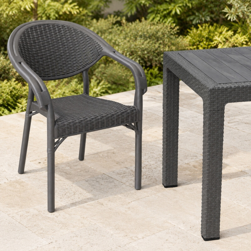 Mesa ratán 90x90+ 4 sillas sin apoya brazos GRIS