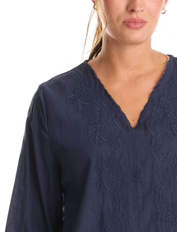 Blusa Algodon Esc V AZUL