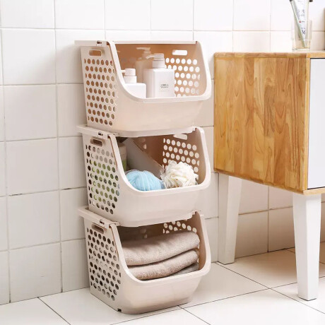 Caja Organizadora Apilable Blanca Ropa Fruta Modelo Unico Crema