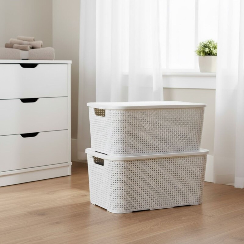 Set x2 Caja ratán 15 lts BLANCO