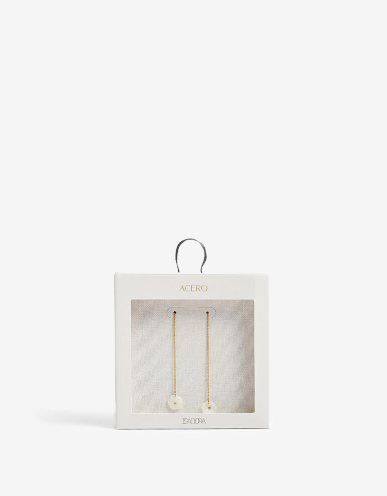 Aros Colgantes Largos Piedra Aros Largos De Acero Con Nácar - Dorado