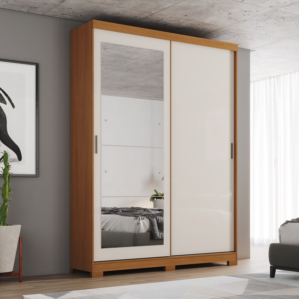 ROPERO LUCCA 2 PUERTAS 2 CAJONES INTERNOS CON ESPEJO GUARDARROPA CLOSET ARMARIO OFF WHITE