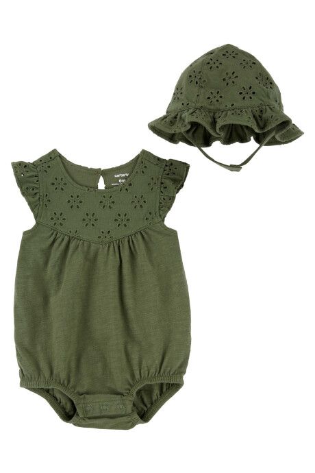 Body de algodón y gorro, verde, con ojales Body de algodón y gorro, verde, con ojales