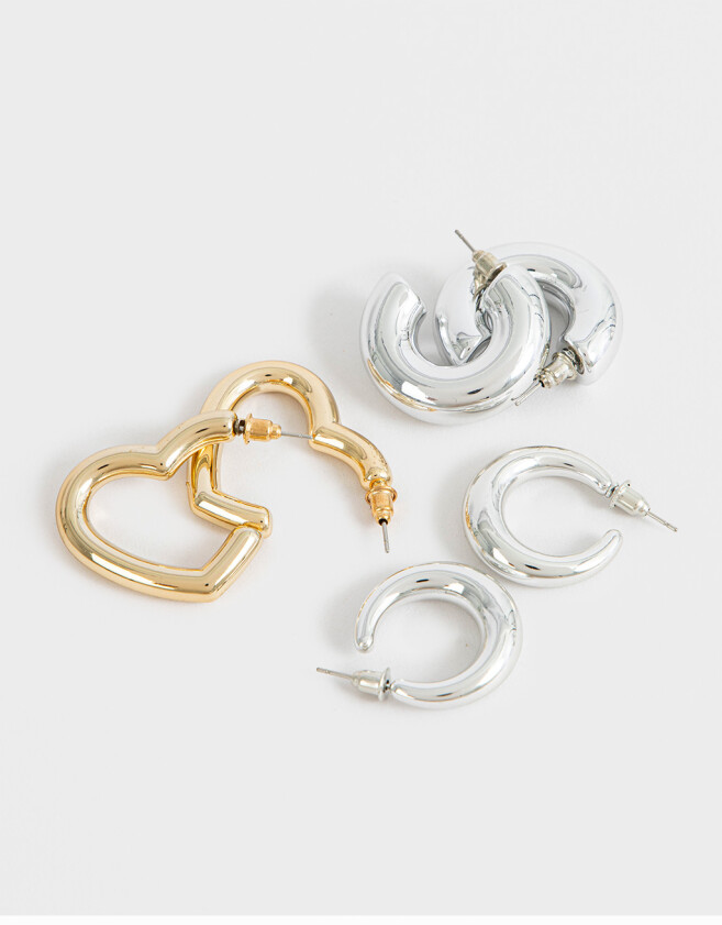Aros Argollas Set Chunky Edition Set De Argollas Chunky - Combinacion Bicolor