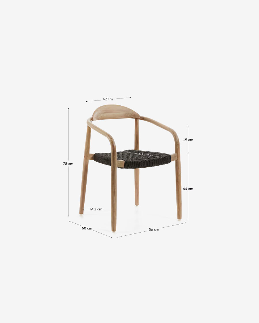 Silla Nina madera maciza de acacia y cuerda negro