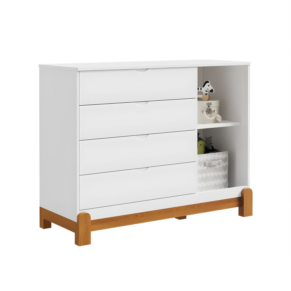Cómoda 4 Cajones 1 Puerta Infantil - Lotus Blanco