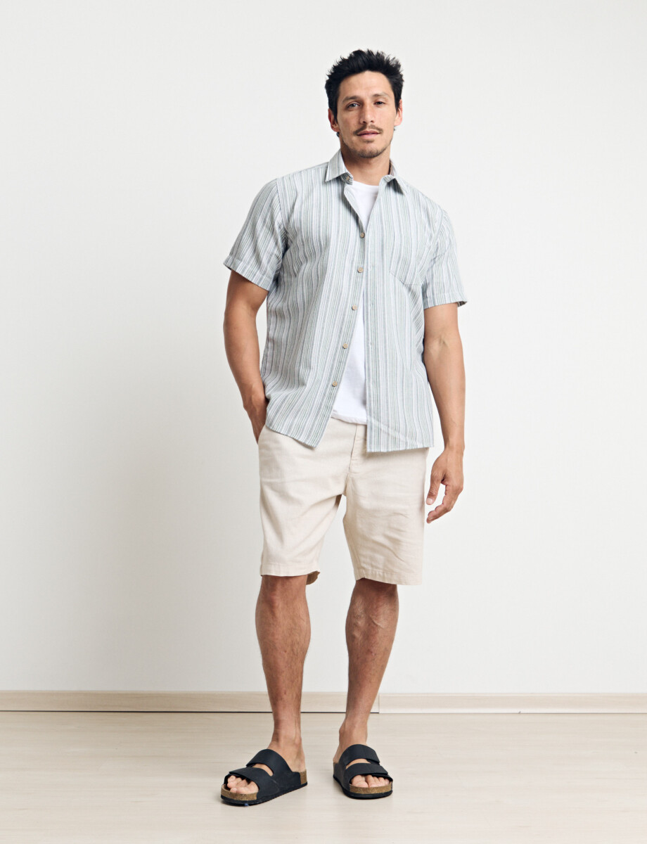 012634 CAMISA HARRINGTON LABEL Natural/azul