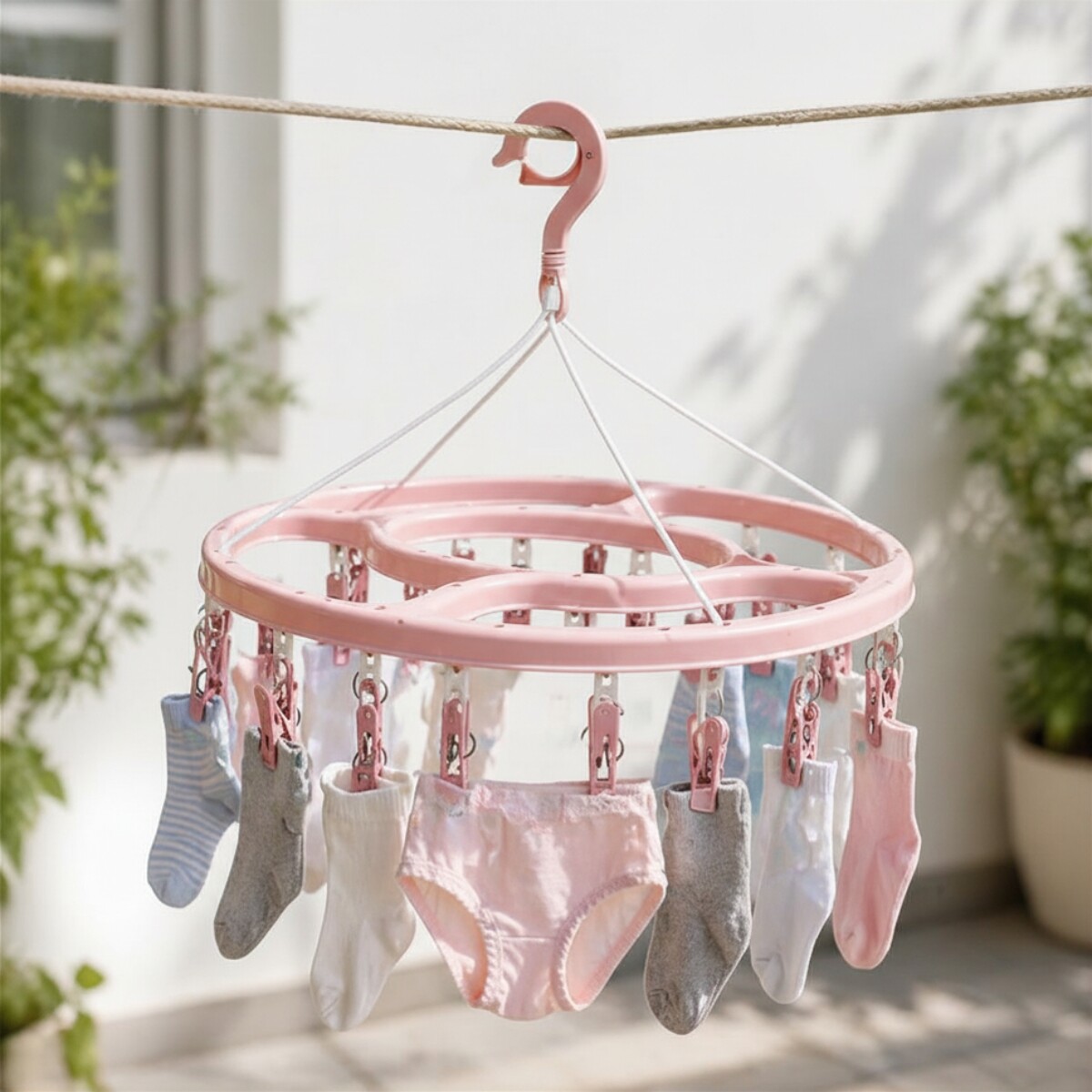 Tendedero portátil 24 palillos ovalado plástico - ROSA 