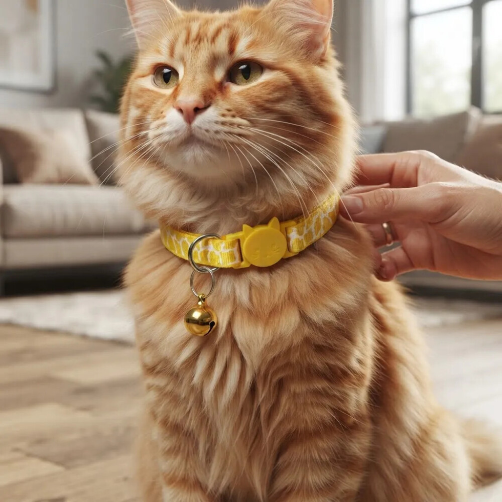 Collar Para Gatos Animal Print Con Cascabel AMARILLO