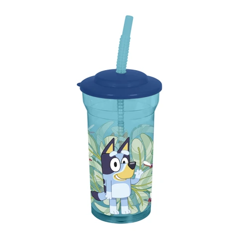 Vaso Plástico Alto con Pajita Bluey 460 ml U