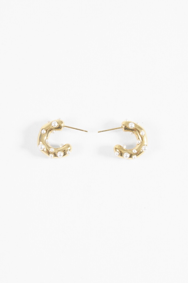 Aros acero irregular con perlas dorado