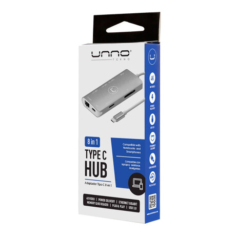Hub Unno Tipo C 8 En 1 Hdmi Rj45 Pd Usb 3.0 Sd Micro Sd 001
