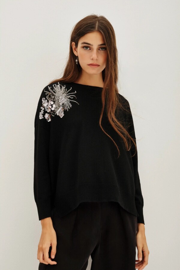 Sweater Embro Leaves Negro