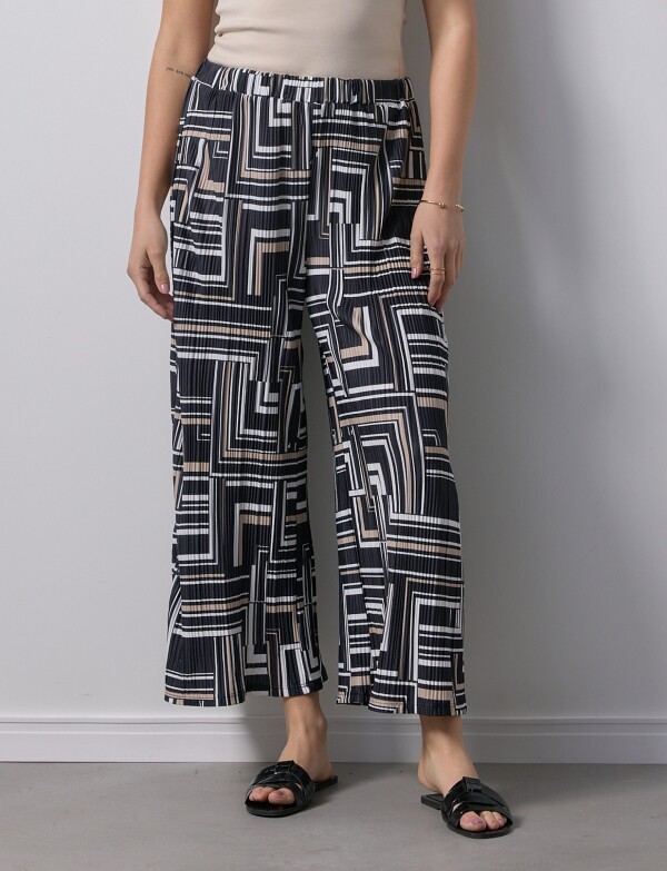 Pantalon Crop Plisado NEGRO/MULTI