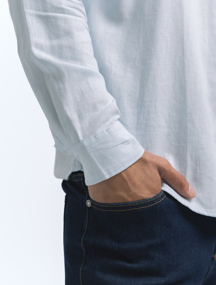 Camisa Lino Manga Larga Maui Celeste