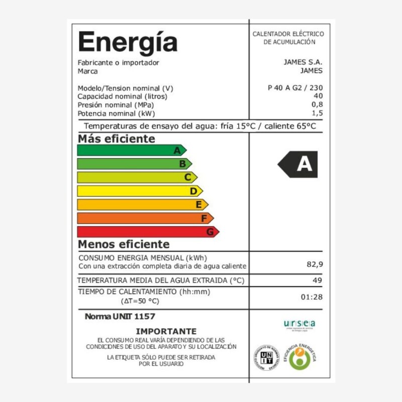 Calefón Termotanque James CILÍNDRICO 40 LITROS P 40 A G2 Calefón Termotanque James CILÍNDRICO 40 LITROS P 40 A G2