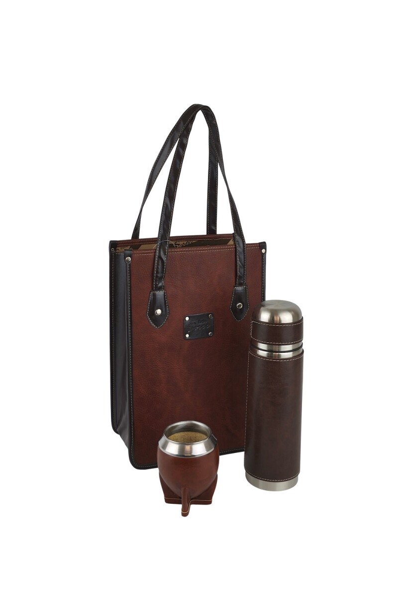 Set Matero Premium de Lujo | Termo Acero Inox 750ml, Matera Rígida y Mate Forrado Marron