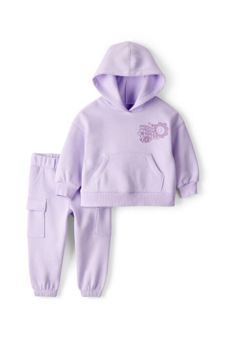 Set dos piezas de algodón, pantalón y canguro, púrpura Sin color