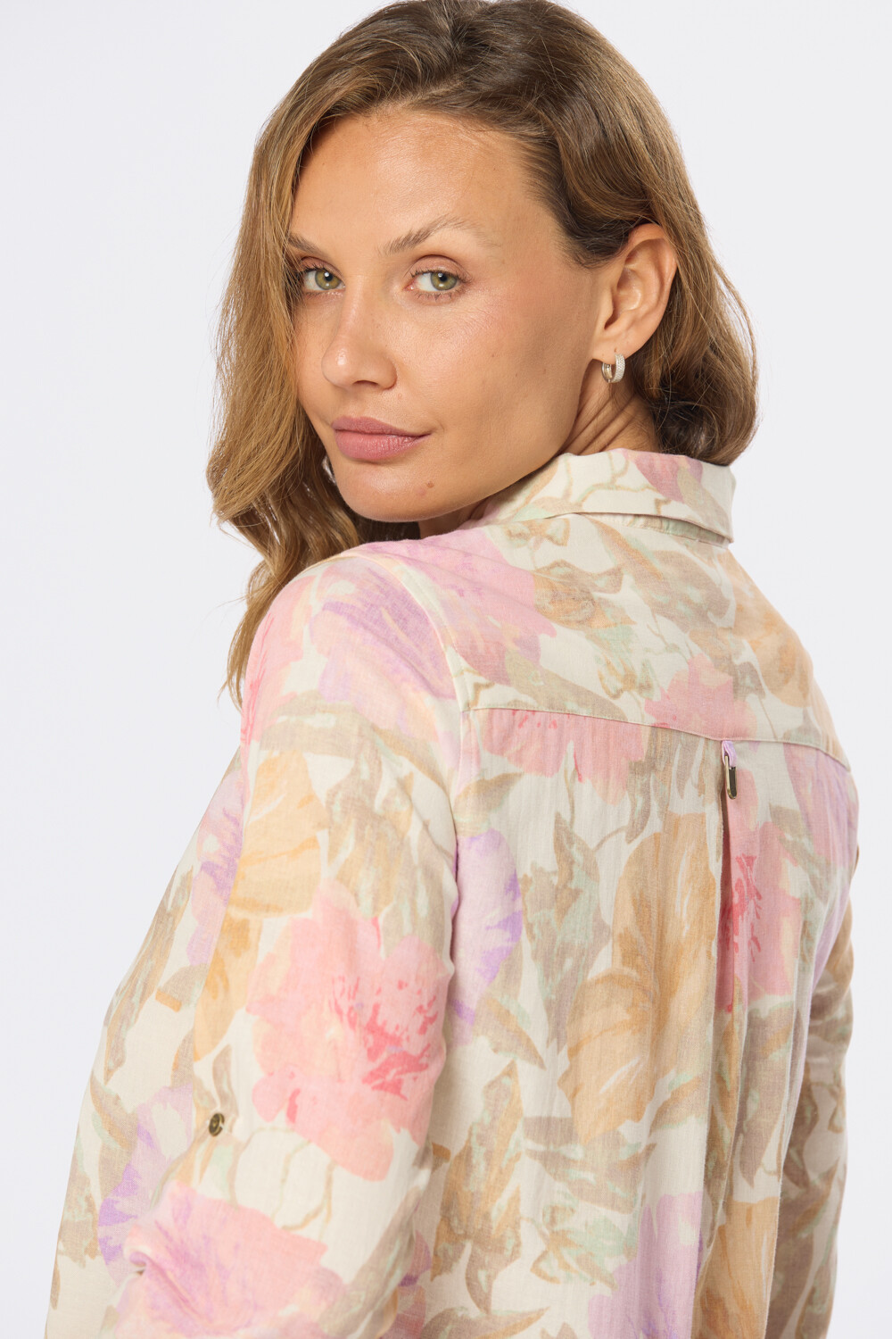 CAMISA DE LINO ESTAMPADA Rosa