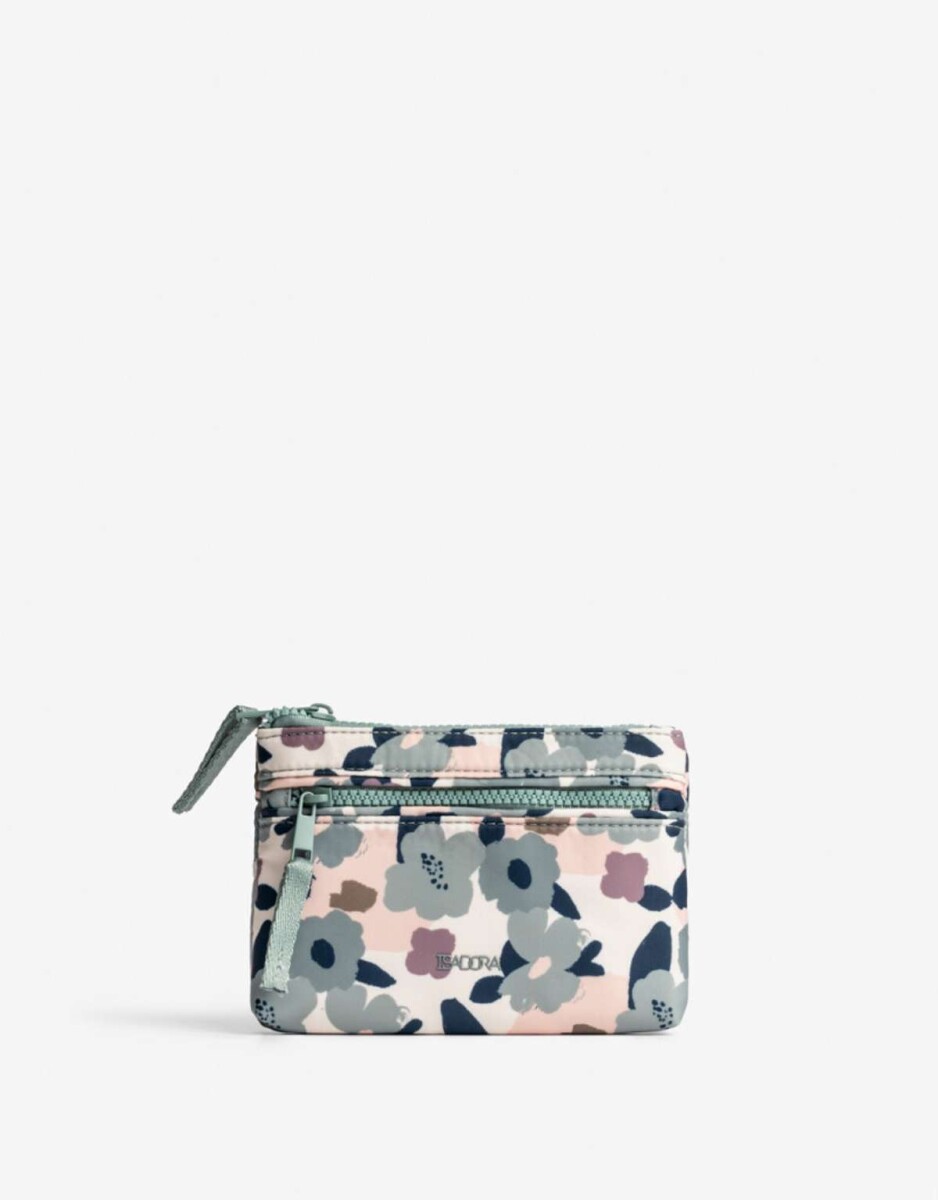 Monedero Nylon Con Bolsillo - Estampado Flores 