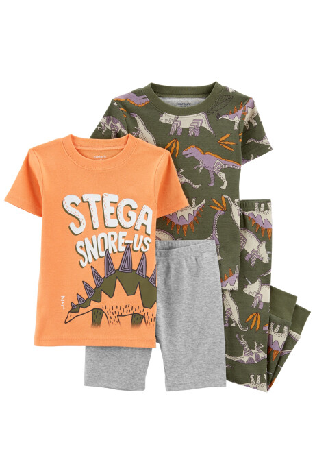 Pijama cuatro piezas de algodón dos remeras, pantalón y bermuda. Talles 6-24M Sin color