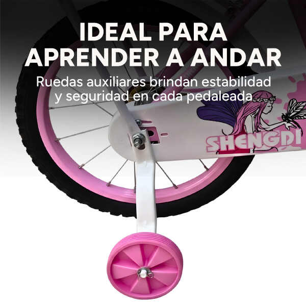 Bicicleta infantil Shengdi Rodado 16 Canasto Parrilla Hadas Color Rosa Claro