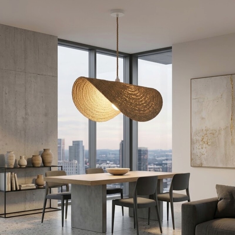 PANTALLA YUTE BEIGE C/SUSPENSION ELECTRICA Unica