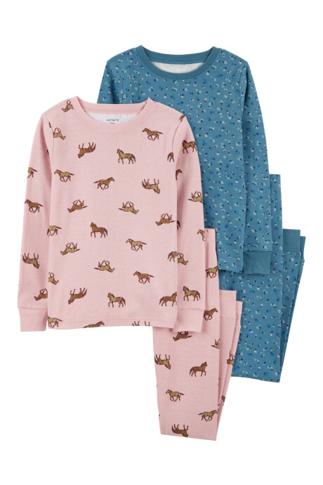 Pijama cuatro piezas de algodón, dos pantalones y dos remeras, diseño caballos Pijama cuatro piezas de algodón, dos pantalones y dos remeras, diseño caballos