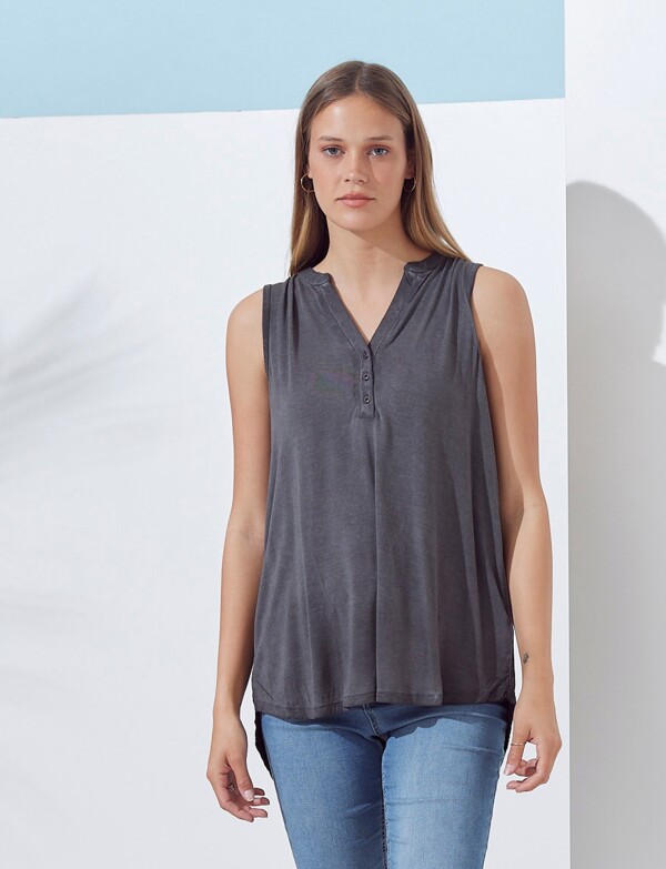 Musculosa Botones GRIS OSCURO