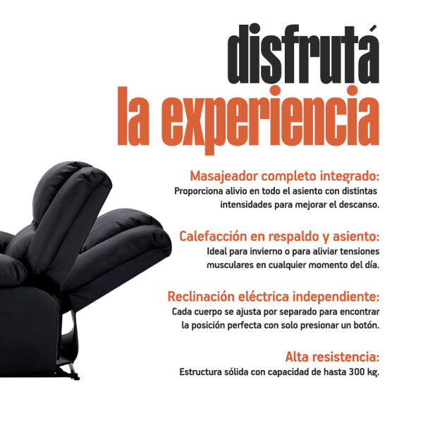 Sofá Sillón 2 Cuerpos Reclinable Masajeador Electrico Living Color Variante Negro