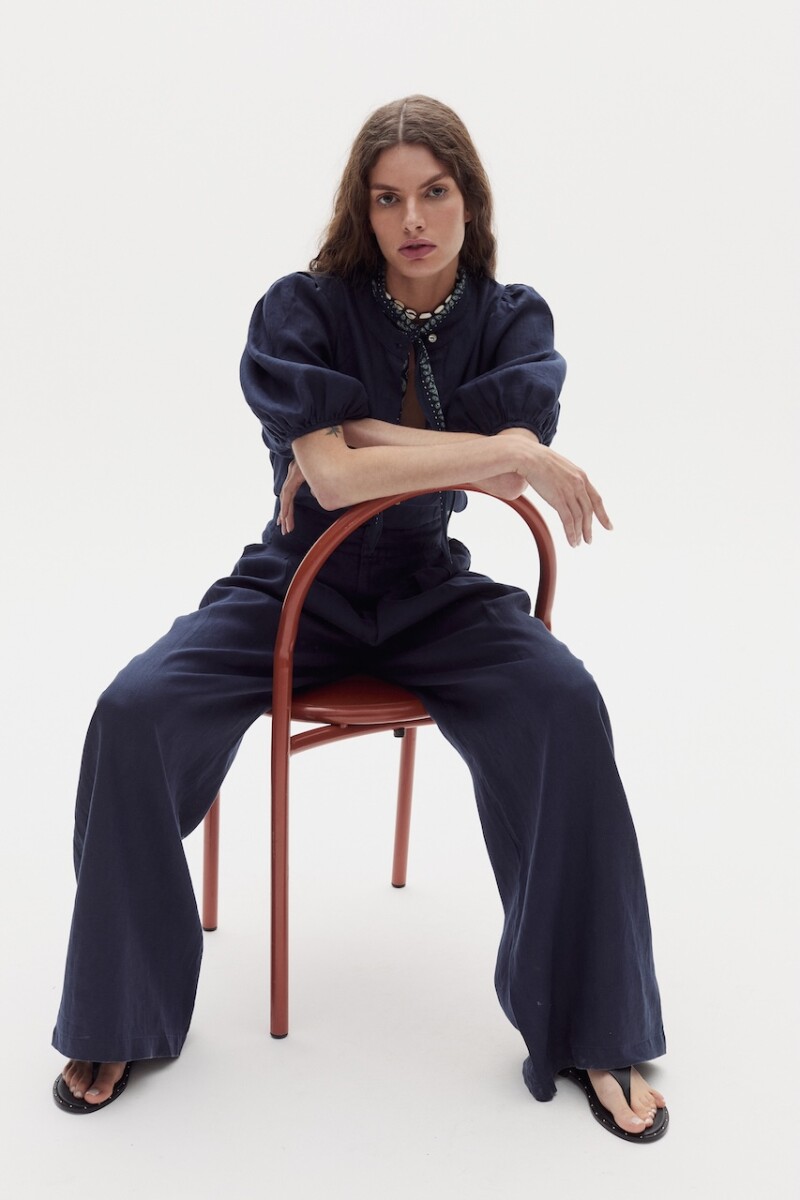 Camisa Bubble en Lino Navy