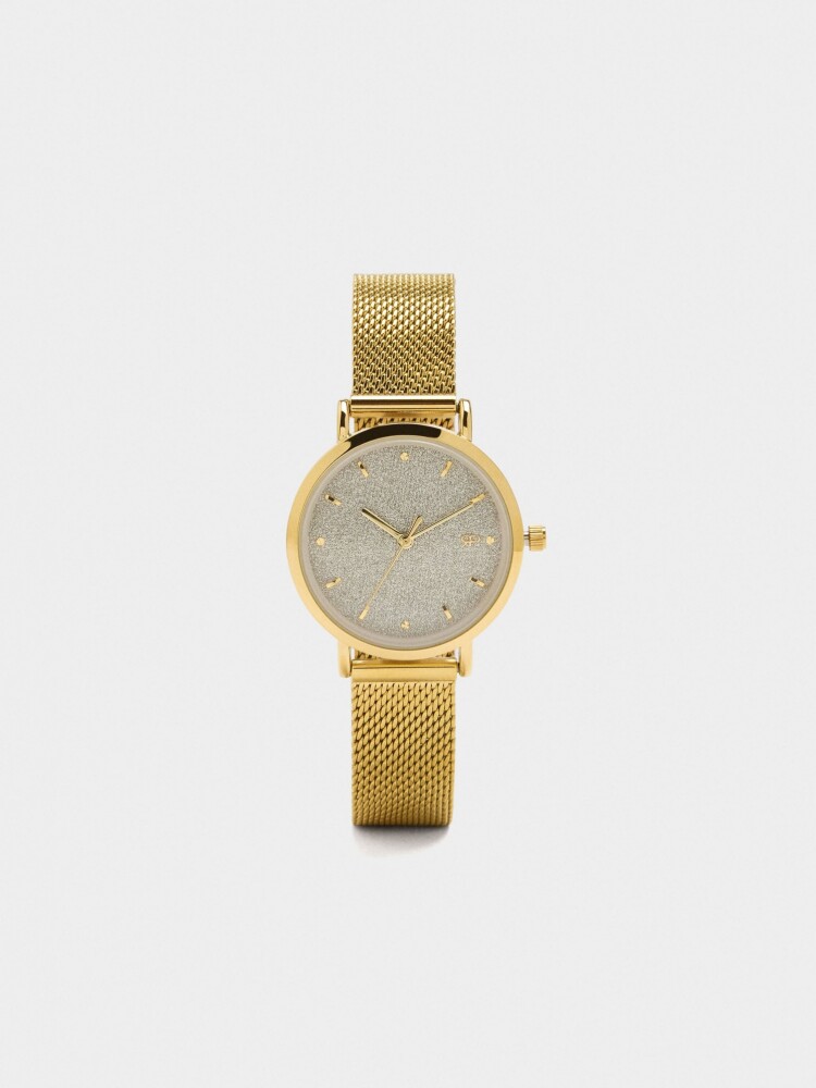 Reloj De Malla Metálica De Acero Inoxidable dorado