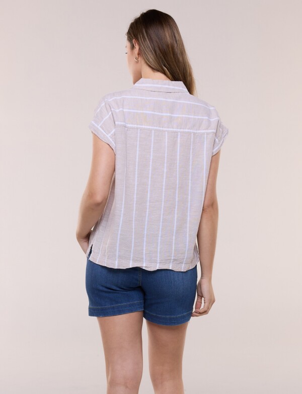 Camisa De Lino Con Bolisillo BEIGE/MULTI
