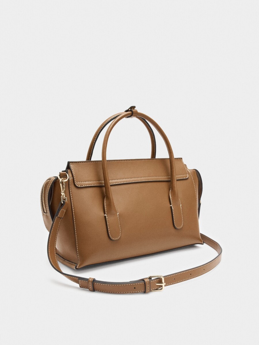 Bolso Tote Liso Con Solapa camel