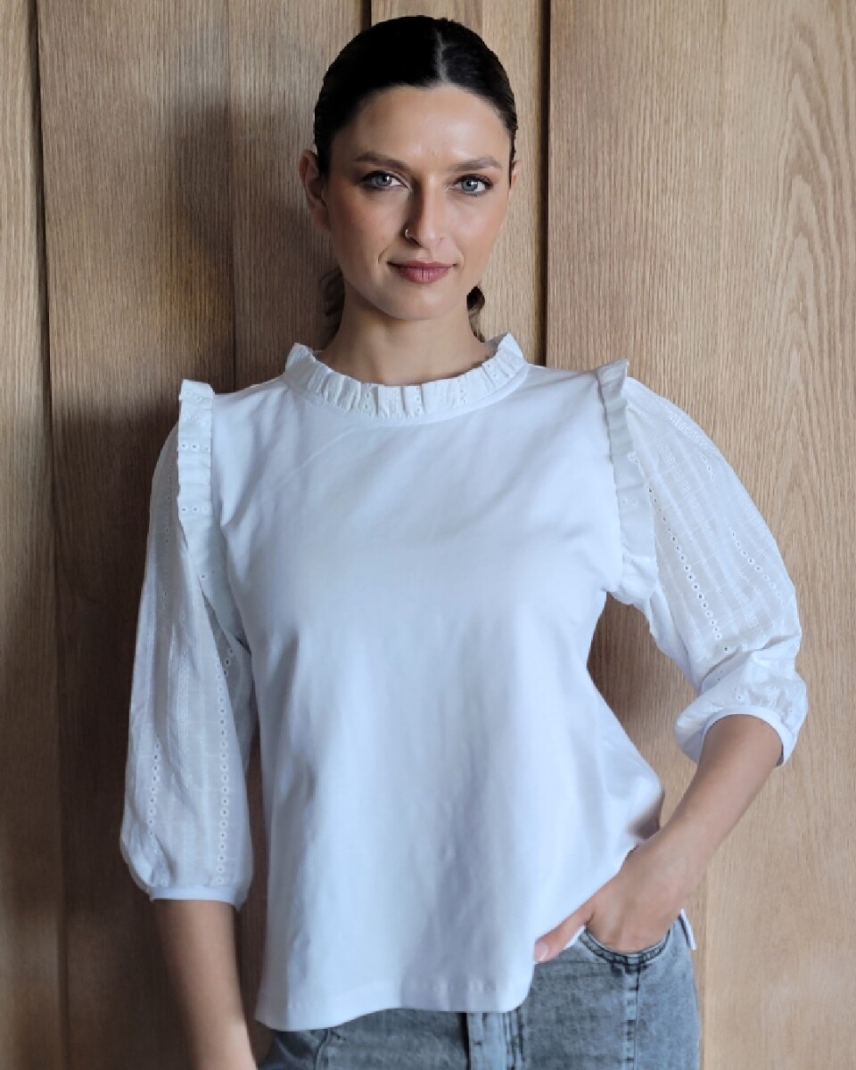 Blusa Rosa - Broderie blanco 