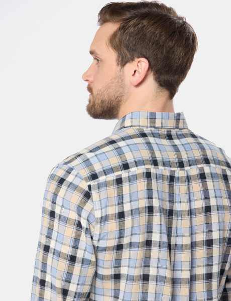CAMISA DE LINO A CUADROS Azul