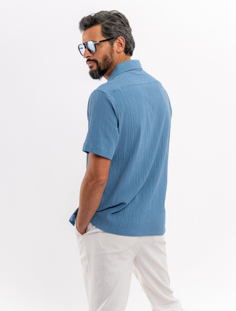 Camisa m/c bambula azul piedra