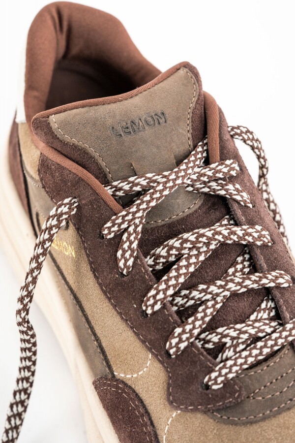 Zapatilla Cuero Combinada Chocolate