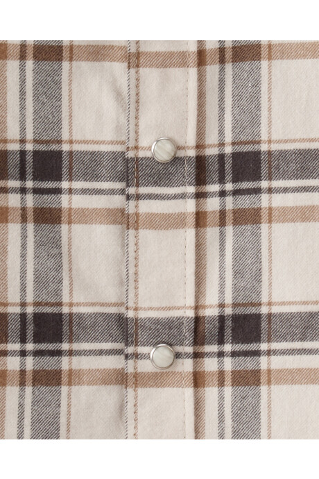 Camisa de franela con bolsillos de pana, diseño a cuadros Sin color