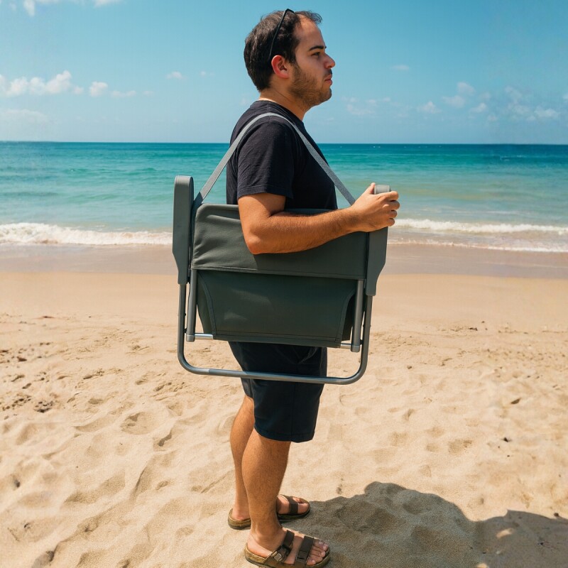 Silla Playa Plegable Portátil Con Correa Reforzada GRIS CLARO